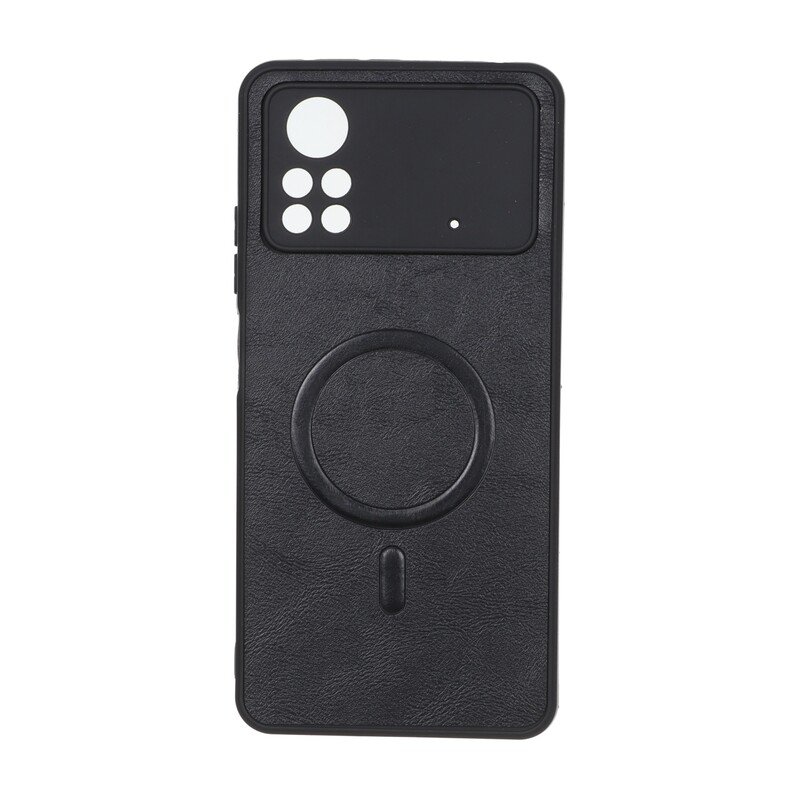 قاب چرمی طرح مگ سیف محافظ لنزدار Xiaomi Poco X4 Pro - مشکی