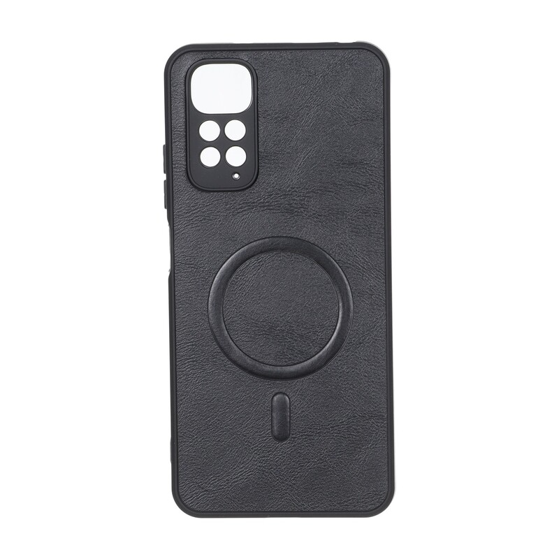 قاب چرمی طرح مگ سیف محافظ لنزدار Xiaomi Redmi Note 11 4G / Redmi Note 11S - مشکی