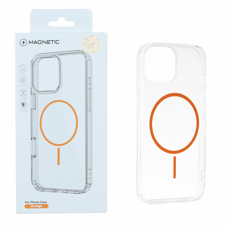 قاب اورجینال Magnetic دور ژله ای MagSafe مدل Apple iPhone 15 / iPhone 14 / iPhone 13 - نارنجی (پک دار)