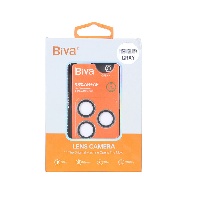 محافظ لنز رینگی اورجینال Biva شابلون دار Apple iPhone 17 Pro Max / iPhone 17 Pro - خاکستری (پک دار)