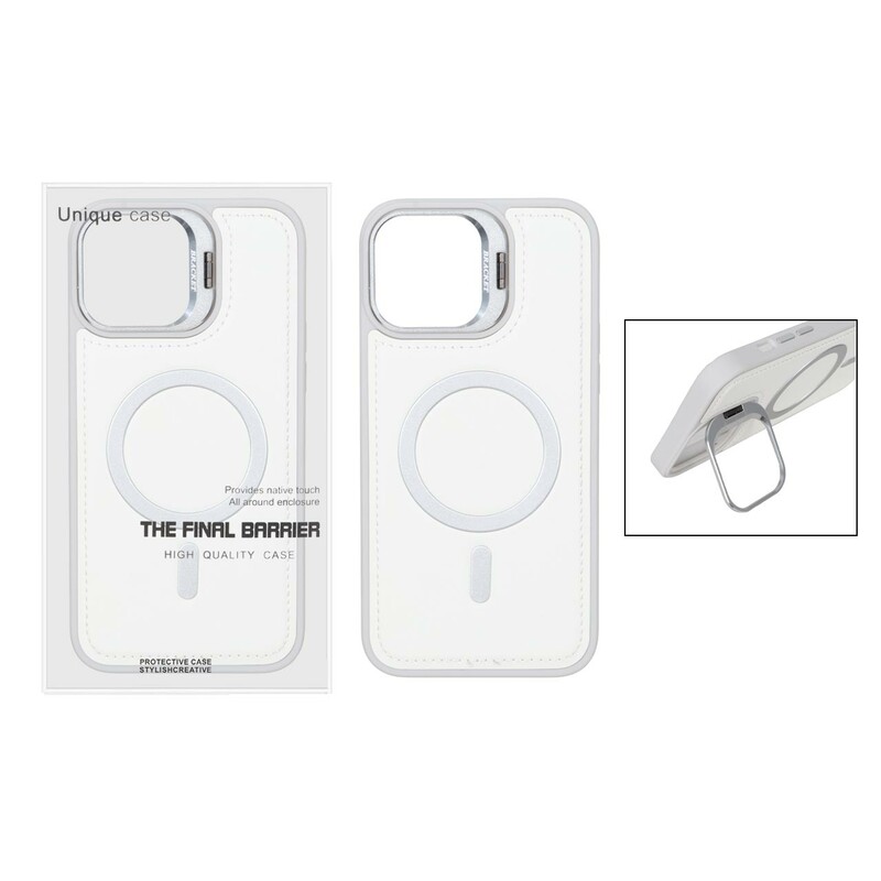 قاب Bracket چرمی دور دوخت MagSafe لنز استندشو Apple iPhone 13 Pro Max - سفید (پک دار)