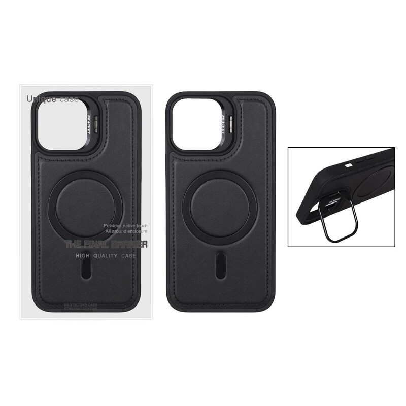 قاب Bracket چرمی دور دوخت MagSafe لنز استندشو Apple iPhone 13 Pro Max - مشکی (پک دار)