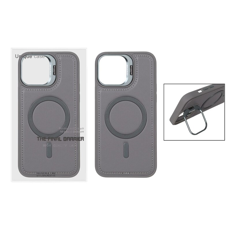 قاب Bracket چرمی دور دوخت MagSafe لنز استندشو Apple iPhone 13 Pro Max - خاکستری (پک دار)