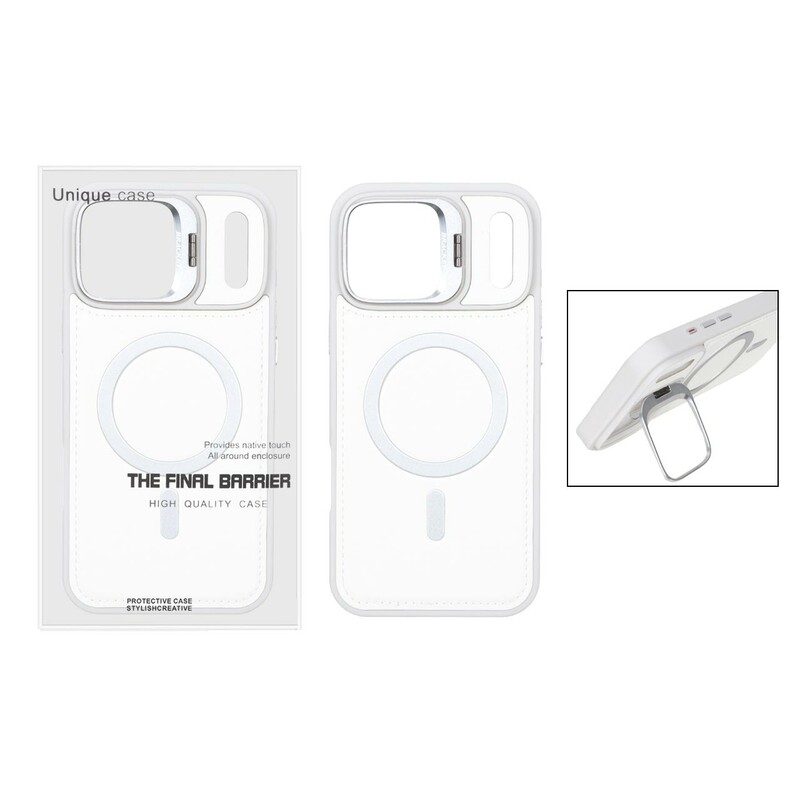 قاب Bracket چرمی دور دوخت MagSafe لنز استندشو Apple iPhone 17 Pro Max - سفید (پک دار)
