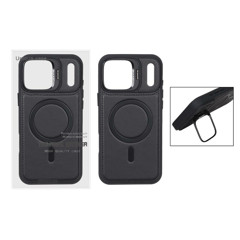 قاب Bracket چرمی دور دوخت MagSafe لنز استندشو Apple iPhone 17 Pro Max - مشکی (پک دار)
