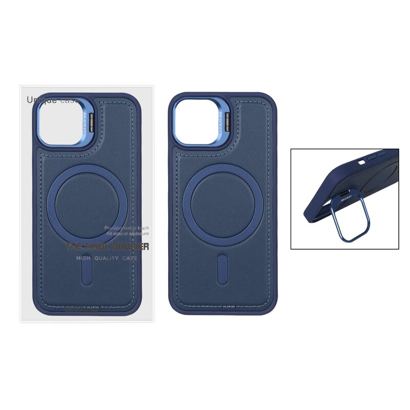 قاب Bracket چرمی دور دوخت MagSafe لنز استندشو Apple iPhone 13 / iPhone 14 - سرمه ای (پک دار)