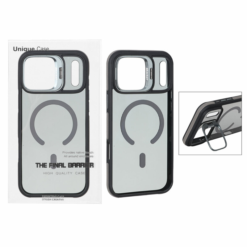 قاب اورجینال Bracket Unique Case مات Magsafe لنز آلومینیومی استندشو Apple iPhone 17 Pro Max - خاکستری (پک دار)