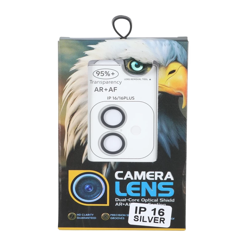 محافظ لنز رینگی اورجینال Eagle شابلون دار با قابلیت نصب مجدد Apple iPhone 16 / iPhone 16 Plus - نقره ای (پک دار)