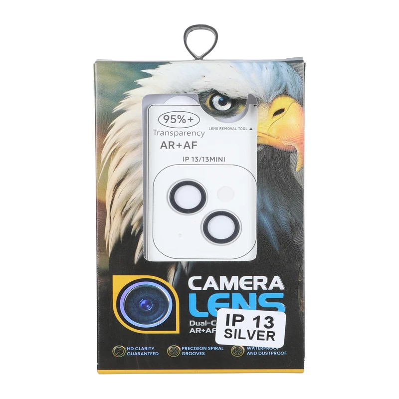 محافظ لنز رینگی اورجینال Eagle شابلون دار با قابلیت نصب مجدد Apple iPhone 13 / iPhone 13 Mini - نقره ای (پک دار)