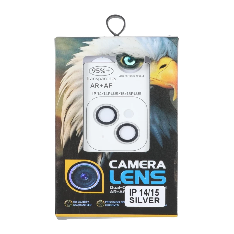 محافظ لنز رینگی اورجینال Eagle شابلون دار با قابلیت نصب مجدد Apple iPhone 15 / iPhone 15 Plus / iPhone 14 / iPhone 14 Plus - نقره ای (پک دار)