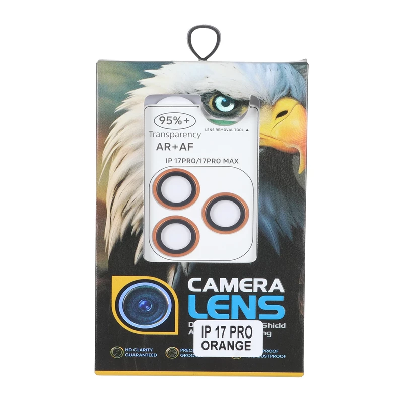 محافظ لنز رینگی اورجینال Eagle شابلون دار با قابلیت نصب مجدد Apple iPhone 17 Pro Max / iPhone 17 Pro - نارنجی (پک دار)