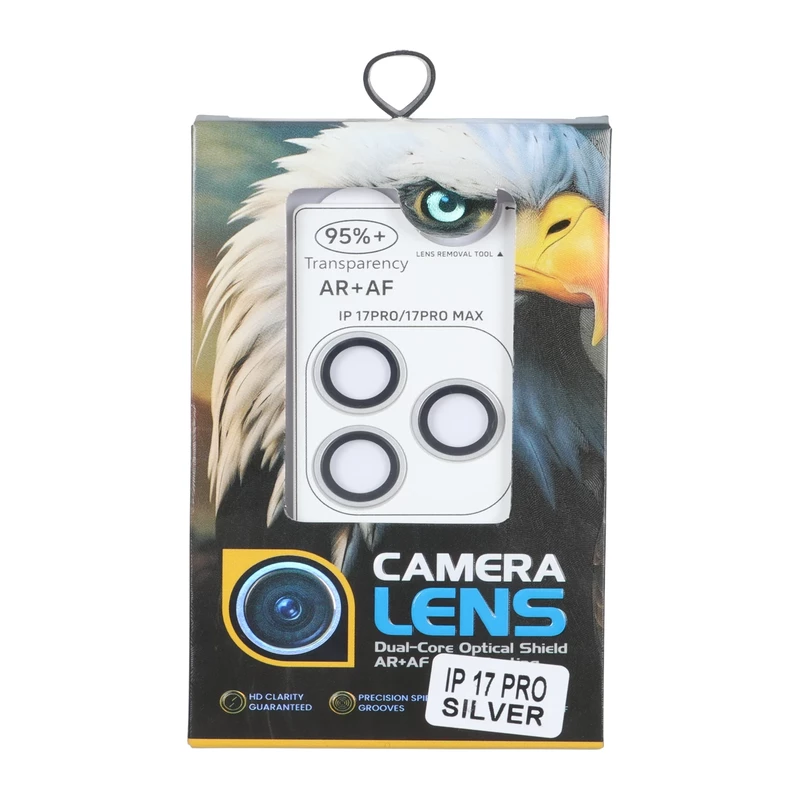محافظ لنز رینگی اورجینال Eagle شابلون دار با قابلیت نصب مجدد Apple iPhone 17 Pro Max / iPhone 17 Pro - نقره ای (پک دار)