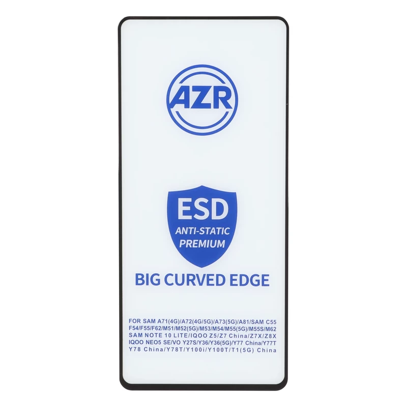 محافظ صفحه نمایش شیشه ای AZR - Big curved ESD Anti Static مدل Samsung Galaxy A71 / A72 / A73 / M51 / M52 / M53 / M54 / M62 / Note 12 Pro 5G / Note 12 Pro Plus / Poco X5 Pro / Poco F5