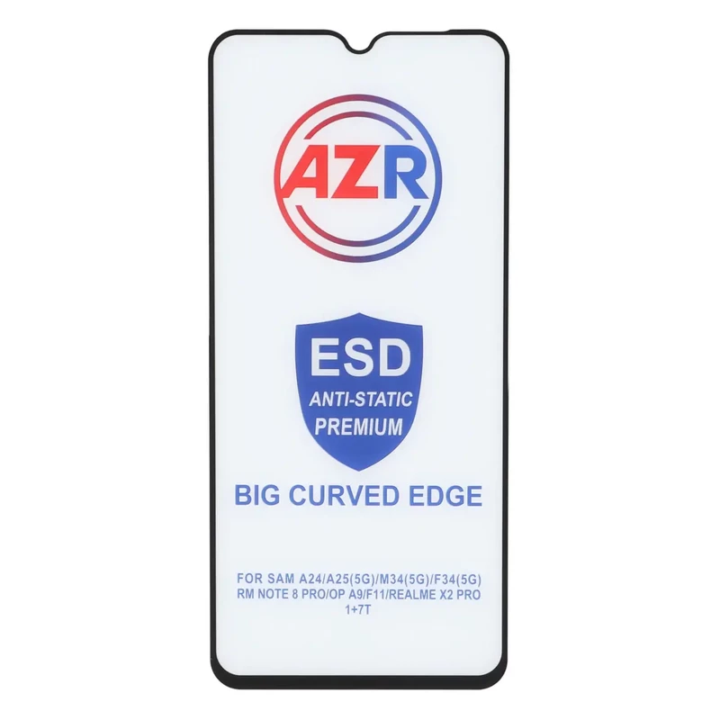 محافظ صفحه نمایش شیشه ای AZR - Big curved ESD Anti Static مدل Samsung Galaxy A15 / A25 / A24 / M34 / F34