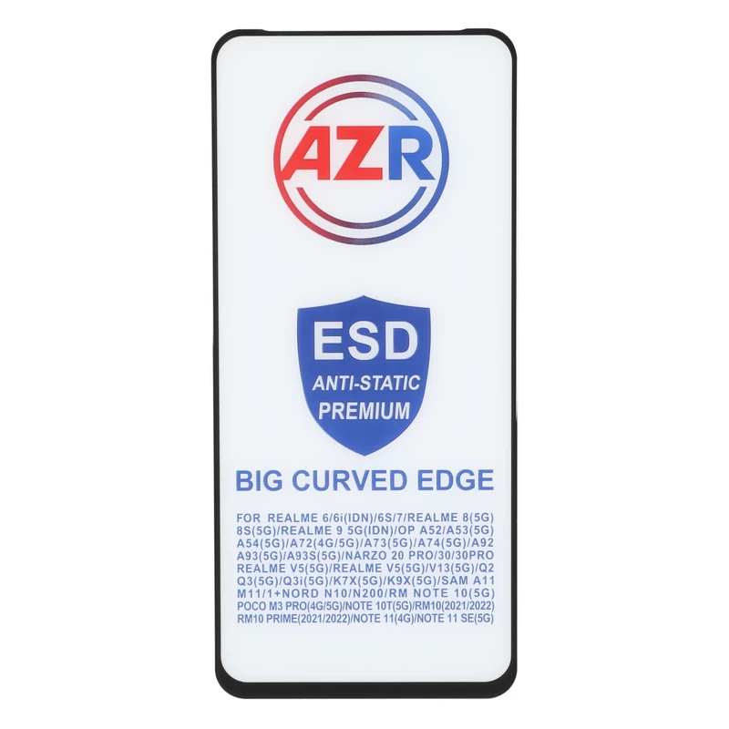 محافظ صفحه نمایش شیشه ای AZR - Big curved ESD Anti Static مدل Samsung Galaxy A11 / M11 / Redmi Note 9 / Note 9t / Mi 11 lite / Mi 12 lite / Realme 7 / Realme 9
