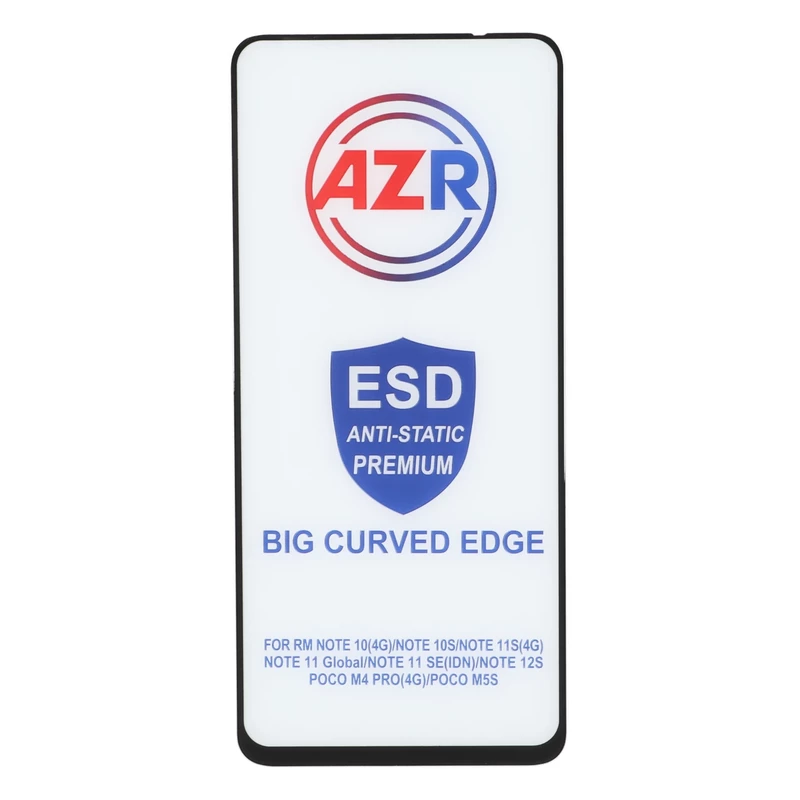 محافظ صفحه نمایش شیشه ای AZR - Big curved ESD Anti Static مدل Xiaomi Redmi Note 12S / Redmi Note 11 4G / Redmi Note 11S / Redmi Note 10 4G / Redmi Note 10S / Poco M5S / Poco M4 Pro 4G