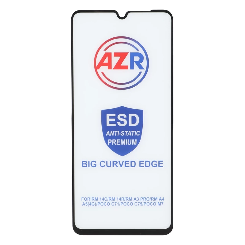 محافظ صفحه نمایش شیشه ای AZR - Big curved ESD Anti Static مدل Xiaomi Redmi 14C / Poco C75 / Poco C71 / Redmi A5 / Redmi A3 Pro / Redmi A4