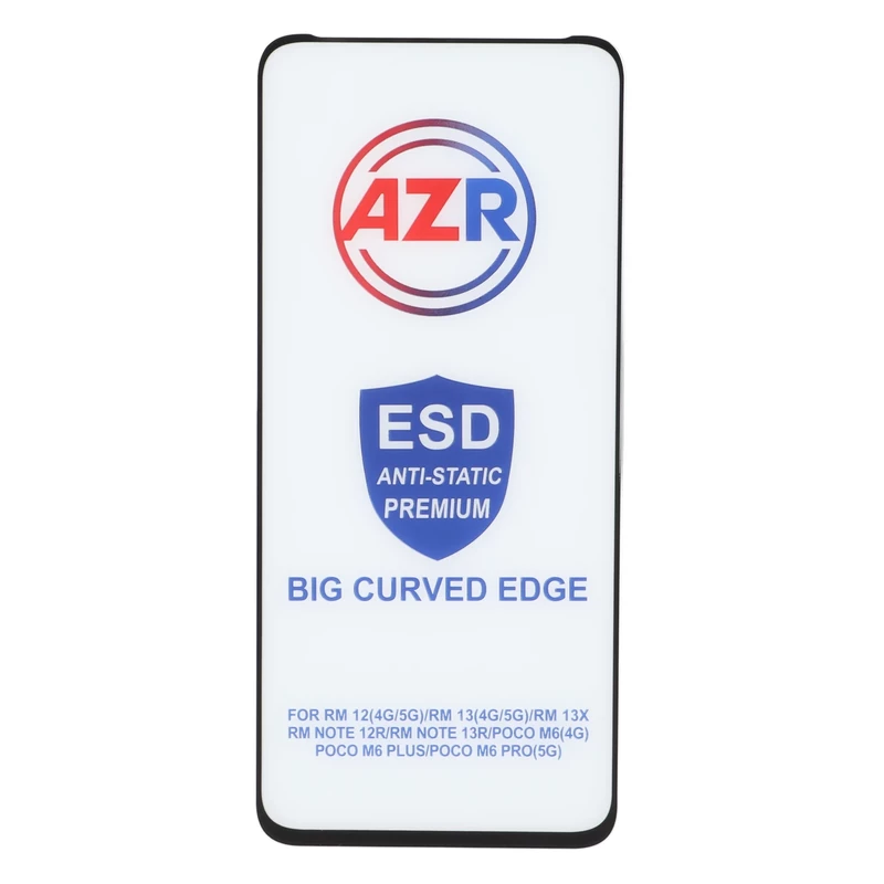 محافظ صفحه نمایش شیشه ای AZR - Big curved ESD Anti Static مدل Xiaomi Redmi 12 / Redmi 13X / Redmi 13 4G / Poco M6 Pro 5G / Poco M6 4G
