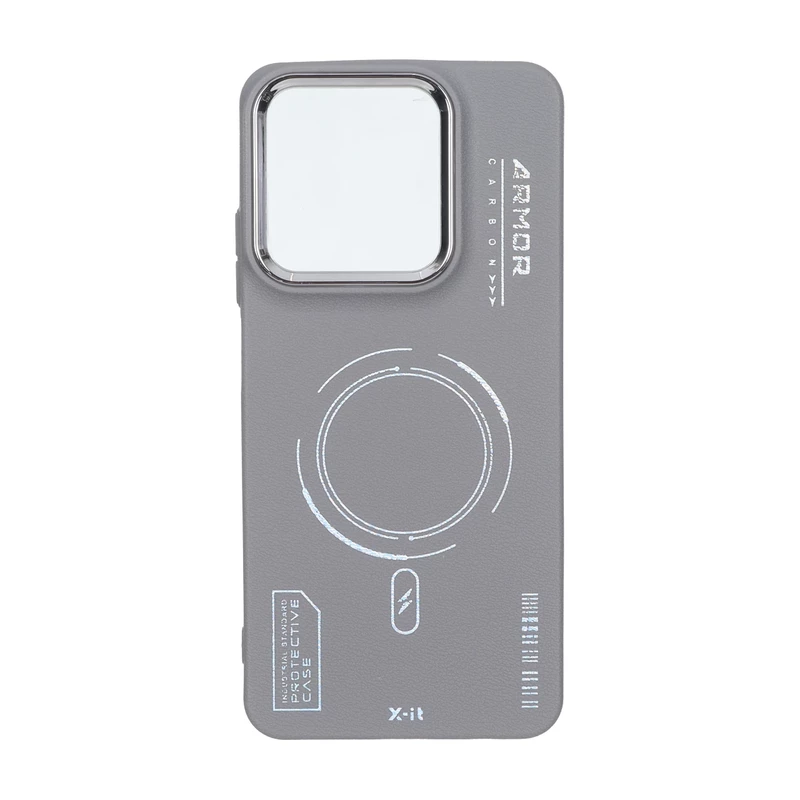 قاب Armor لنز متال Texture طرح مگ سیف Realme Note 60 / Note 60x - خاکستری