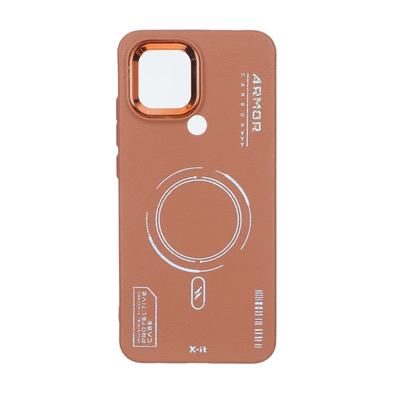 قاب Armor لنز متال Texture طرح مگ سیف Xiaomi Redmi A1 Plus / Redmi A2 Plus - قهوه ای