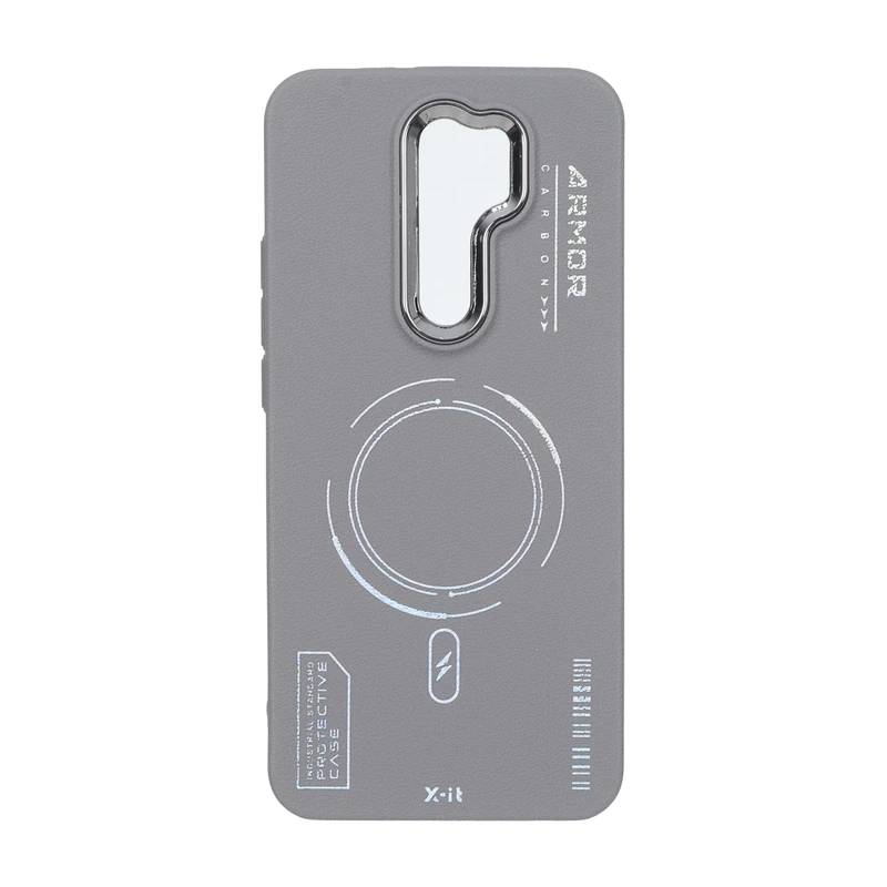 قاب Armor لنز متال Texture طرح مگ سیف Xiaomi Redmi 9 / Redmi 9 Prime / Poco M2 - خاکستری