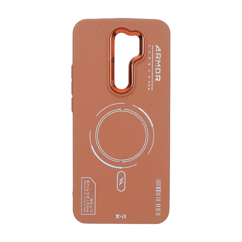 قاب Armor لنز متال Texture طرح مگ سیف Xiaomi Redmi 9 / Redmi 9 Prime / Poco M2 - قهوه ای