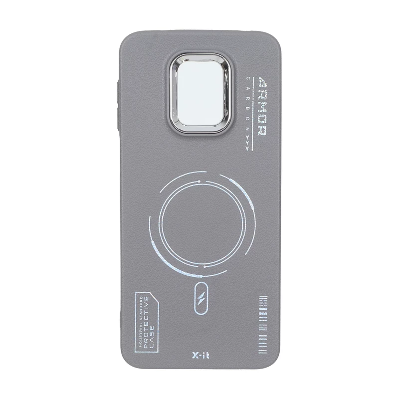 قاب Armor لنز متال Texture طرح مگ سیف Xiaomi Redmi Note 9S / Redmi Note 9 Pro / Redmi Note 9 Pro Max - خاکستری