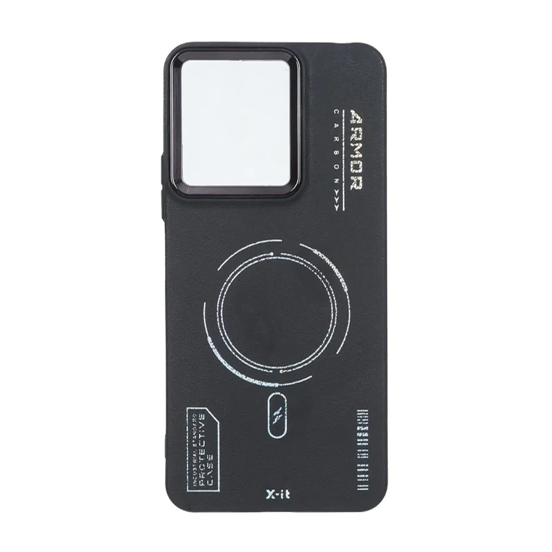 قاب Armor لنز متال Texture طرح مگ سیف Xiaomi Redmi 13X / Redmi 13 4G / Poco M6 4G - مشکی