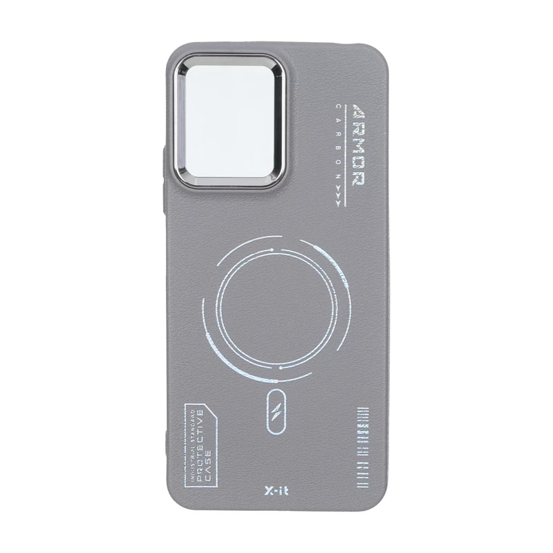 قاب Armor لنز متال Texture طرح مگ سیف Xiaomi Redmi Note 12 4G - خاکستری