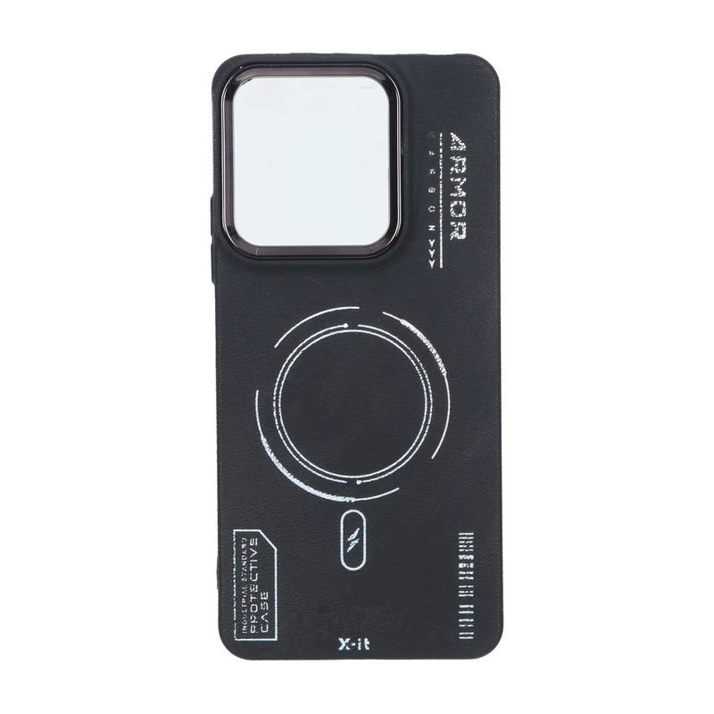 قاب Armor لنز متال Texture طرح مگ سیف Xiaomi Redmi Note 13 4G - مشکی