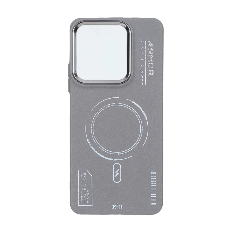 قاب Armor لنز متال Texture طرح مگ سیف Xiaomi Redmi Note 13 4G - خاکستری