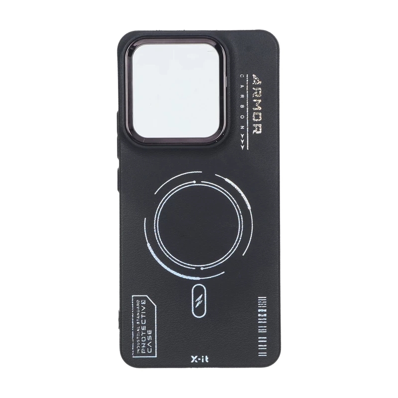 قاب Armor لنز متال Texture طرح مگ سیف Xiaomi Redmi Note 14 4G - مشکی