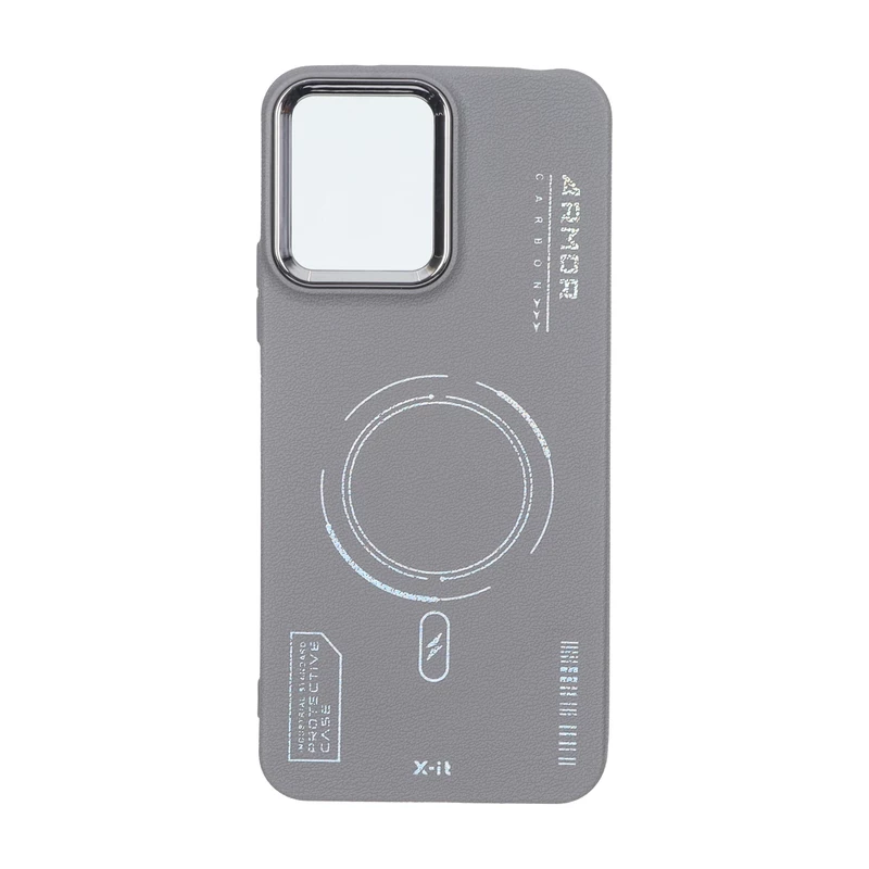 قاب Armor لنز متال Texture طرح مگ سیف Xiaomi Redmi 12 / Poco M6 Pro 5G - خاکستری