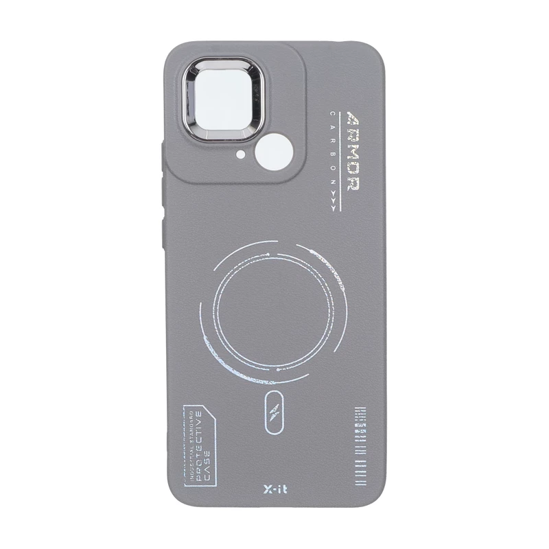 قاب Armor لنز متال Texture طرح مگ سیف Xiaomi Redmi 10C / Redmi 10 Power / Poco C40 - خاکستری
