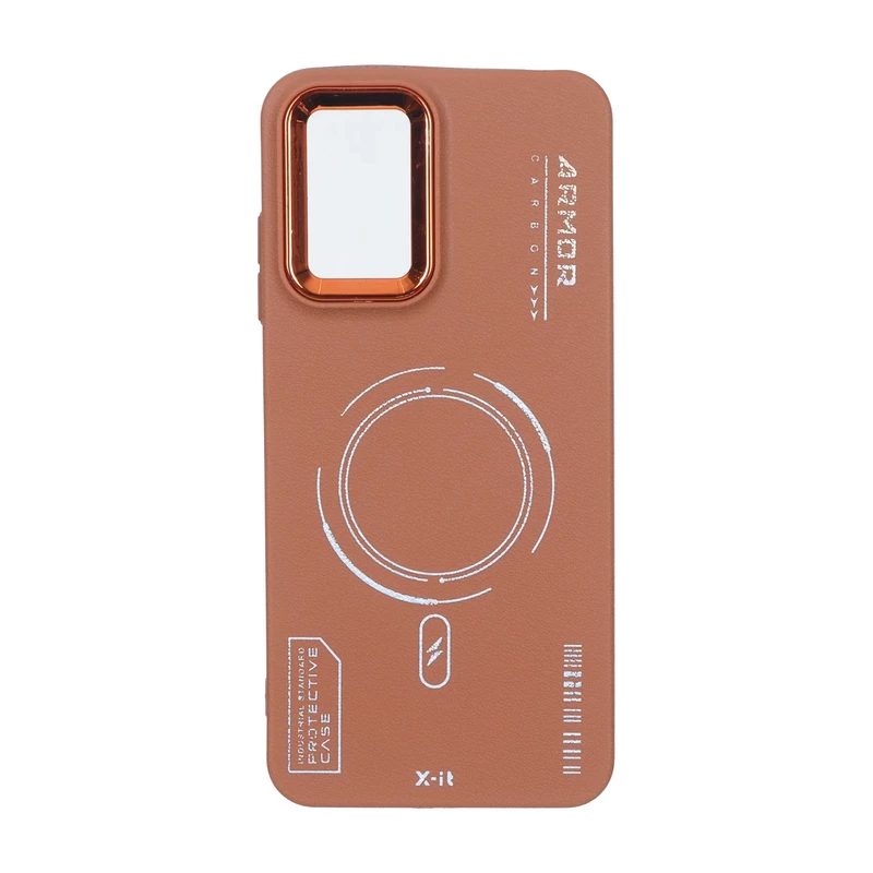 قاب Armor لنز متال Texture طرح مگ سیف Xiaomi Redmi 10 / Redmi 10 Prime - قهوه ای