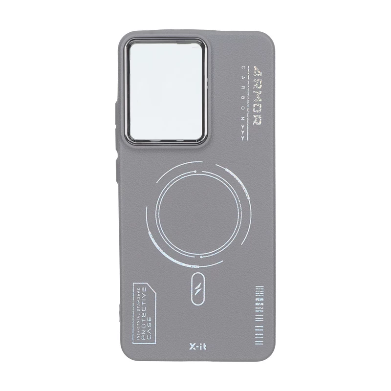 قاب Armor لنز متال Texture طرح مگ سیف Xiaomi Poco X7 Pro - خاکستری