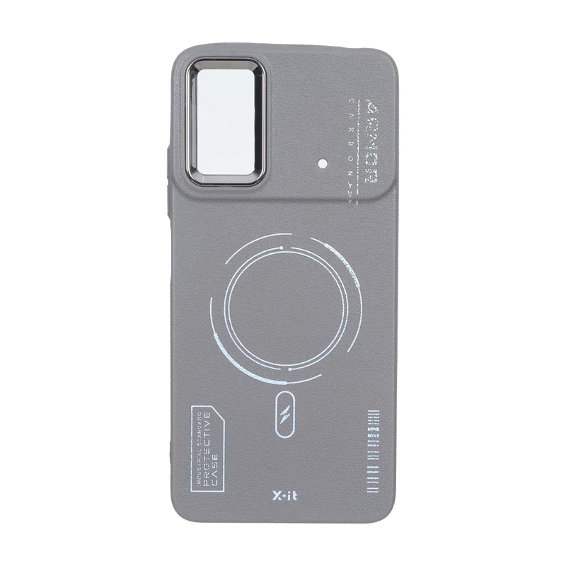 قاب Armor لنز متال Texture طرح مگ سیف Xiaomi Poco X4 Pro  - خاکستری