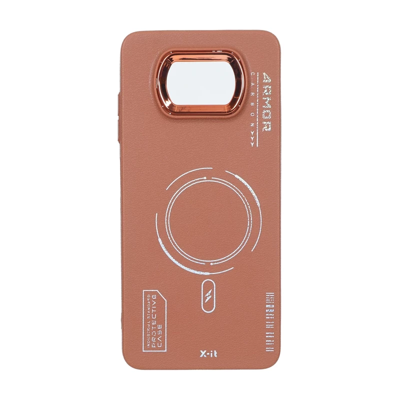 قاب Armor لنز متال Texture طرح مگ سیف Xiaomi Poco X3 / Poco X3 Pro / Poco X3 NFC - قهوه ای