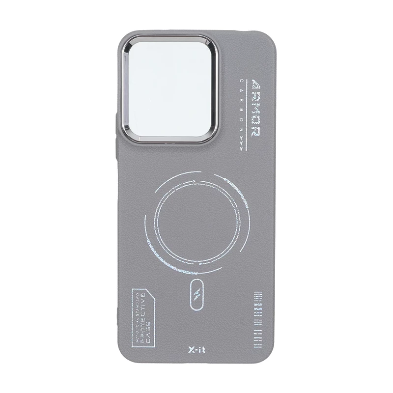 قاب Armor لنز متال Texture طرح مگ سیف Xiaomi Redmi 13X / Redmi 13 4G / Poco M6 4G - خاکستری