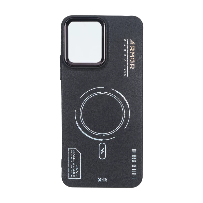 قاب Armor لنز متال Texture طرح مگ سیف Xiaomi Redmi 12 / Poco M6 Pro 5G - مشکی