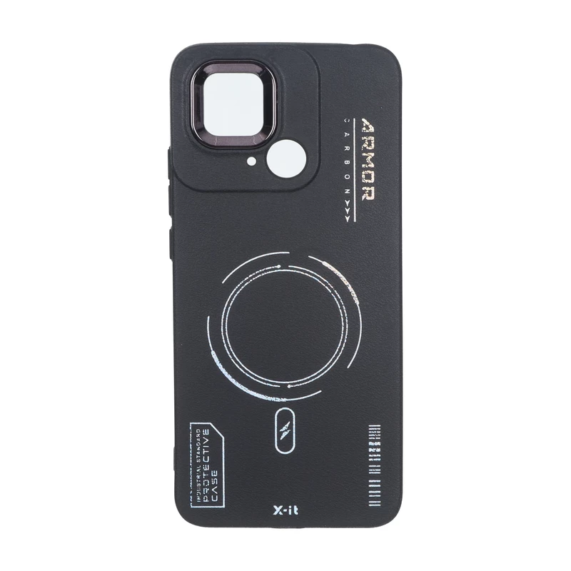 قاب Armor لنز متال Texture طرح مگ سیف Xiaomi Redmi 10C / Redmi 10 Power / Poco C40 - مشکی