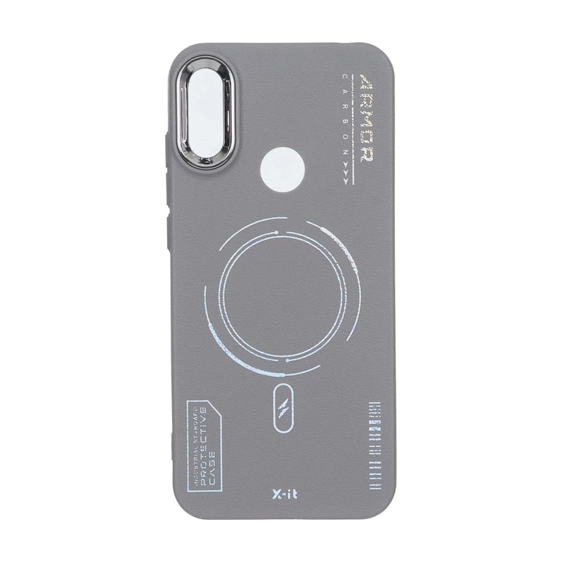 قاب Armor لنز متال Texture طرح مگ سیف Huawei Y6 (2019) / Y6 Prime (2019) / Y6s / Honor 8a  - خاکستری