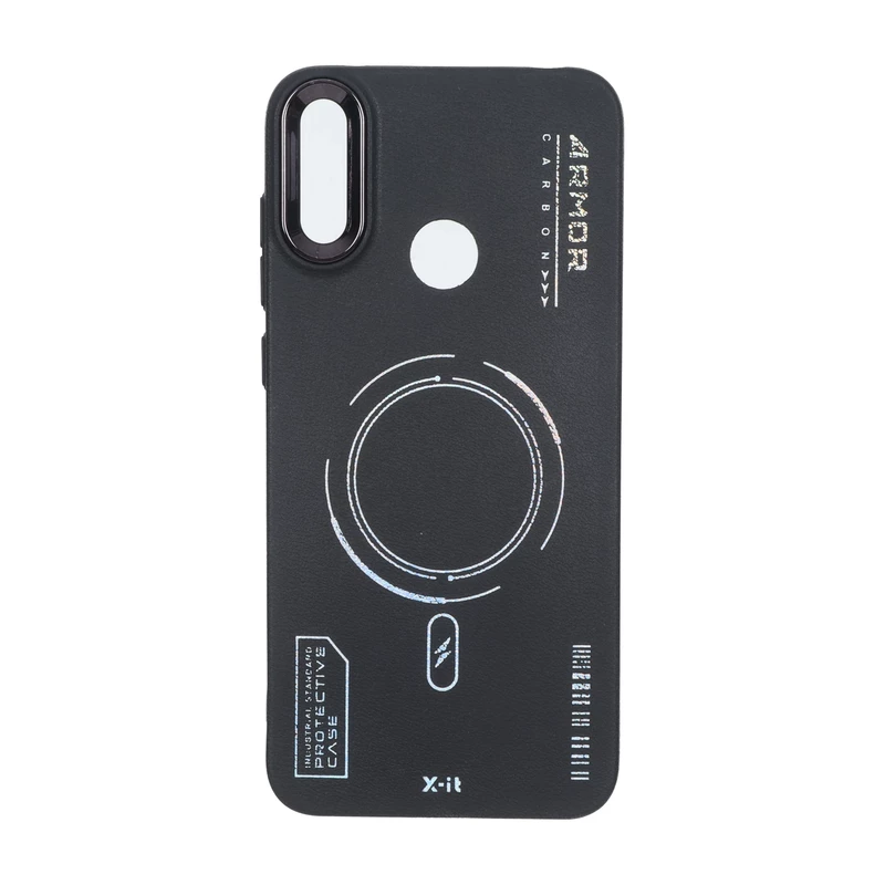 قاب Armor لنز متال Texture طرح مگ سیف Huawei Y7 Prime (2019) / Huawei Y7 (2019) - مشکی