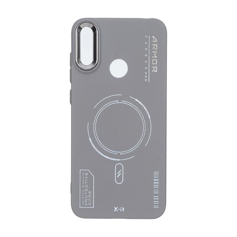 قاب Armor لنز متال Texture طرح مگ سیف Huawei Y7 Prime (2019) / Huawei Y7 (2019) - خاکستری