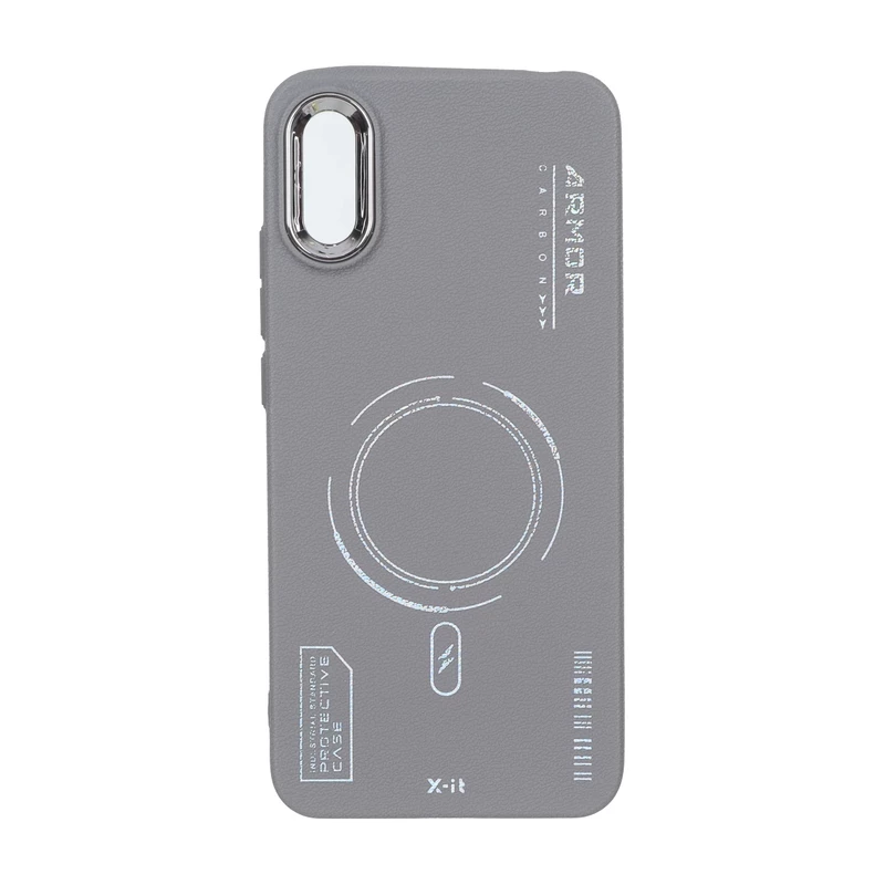 قاب Armor لنز متال Texture طرح مگ سیف Xiaomi Redmi 9A / Redmi 9A Sport / Redmi 9AT - خاکستری