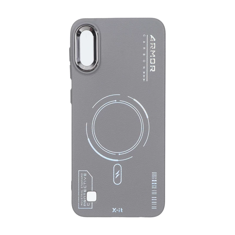 قاب Armor لنز متال Texture طرح مگ سیف Samsung Galaxy A10 / M10 - خاکستری