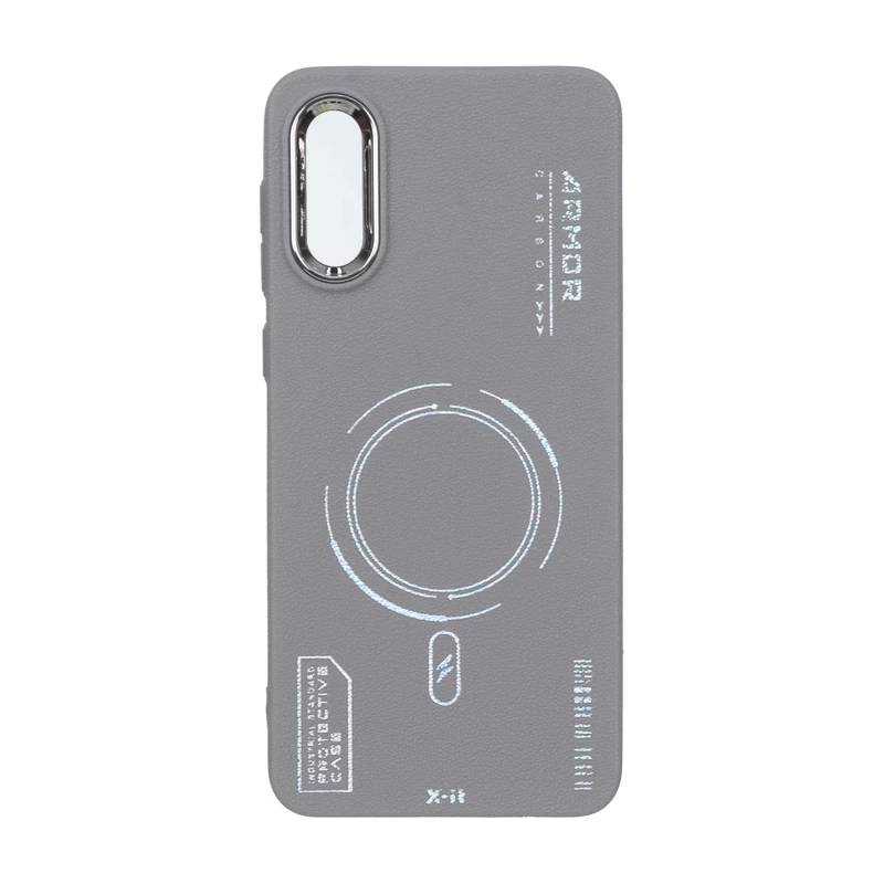 قاب Armor لنز متال Texture طرح مگ سیف Samsung Galaxy A02 / M02 - خاکستری