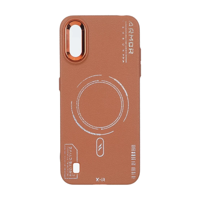 قاب Armor لنز متال Texture طرح مگ سیف Samsung Galaxy A01 / M01 - قهوه ای