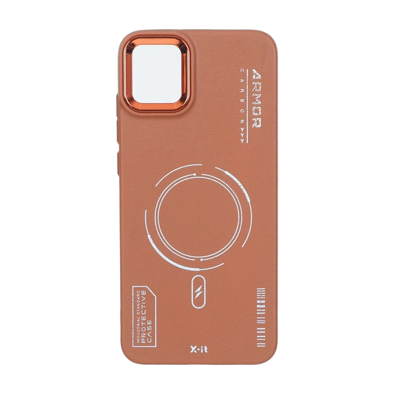 قاب Armor لنز متال Texture طرح مگ سیف Samsung Galaxy A04e / M04 / F04 - قهوه ای
