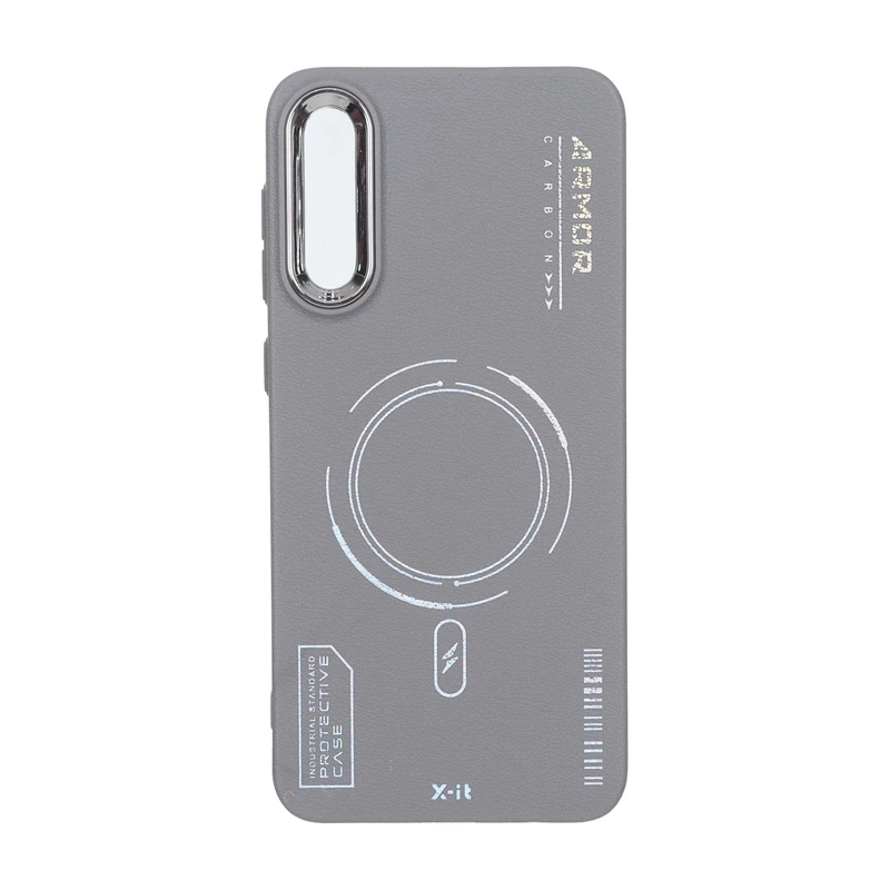 قاب Armor لنز متال Texture طرح مگ سیف Samsung Galaxy A50 / A50s / A30s - خاکستری
